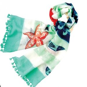 Spartina 449 Mermaid Scarf - Mint, Coral & Navy 25” x 74”